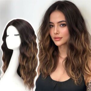 Natural Wavy Ombre Brown Women’s Wig - Chestnut Highlights